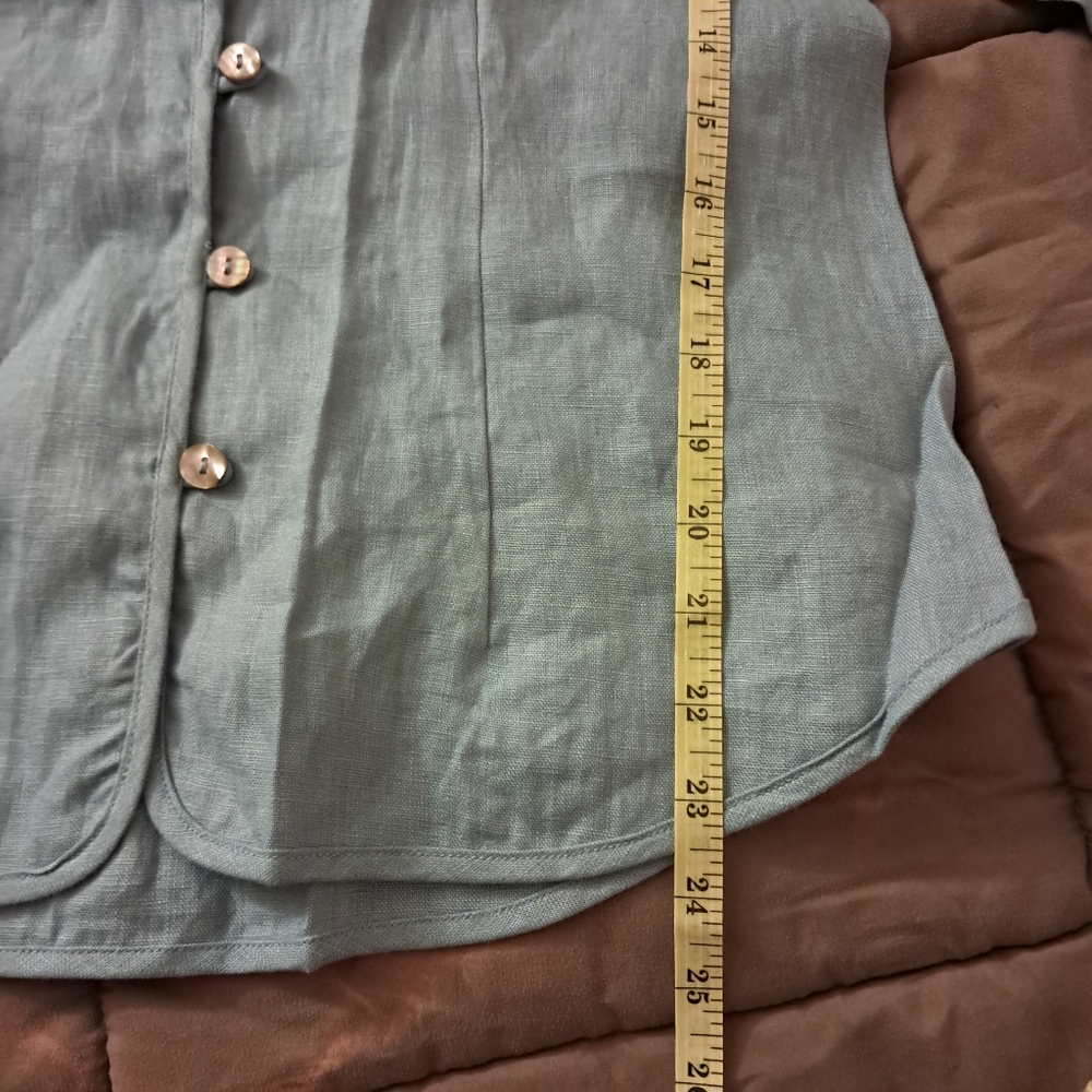 Lintico Top Women's Large L Blue Chambray Linen Fitted Office Career Coastal - Picture 13 of 13